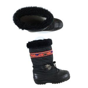Sorel Winter Snow Boots Womens Size 6 Black Nylon Felt Liner Waterproof
